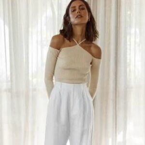 DISSH Gianna Off White Rib Knot Top Elegant Women‎ Sz 14